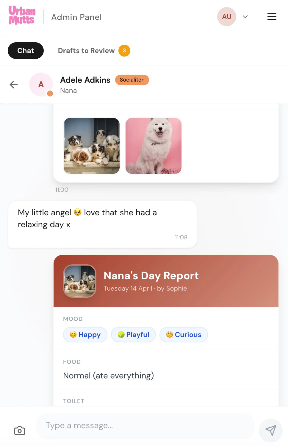 WoofBook Chat Pupdates on mobile