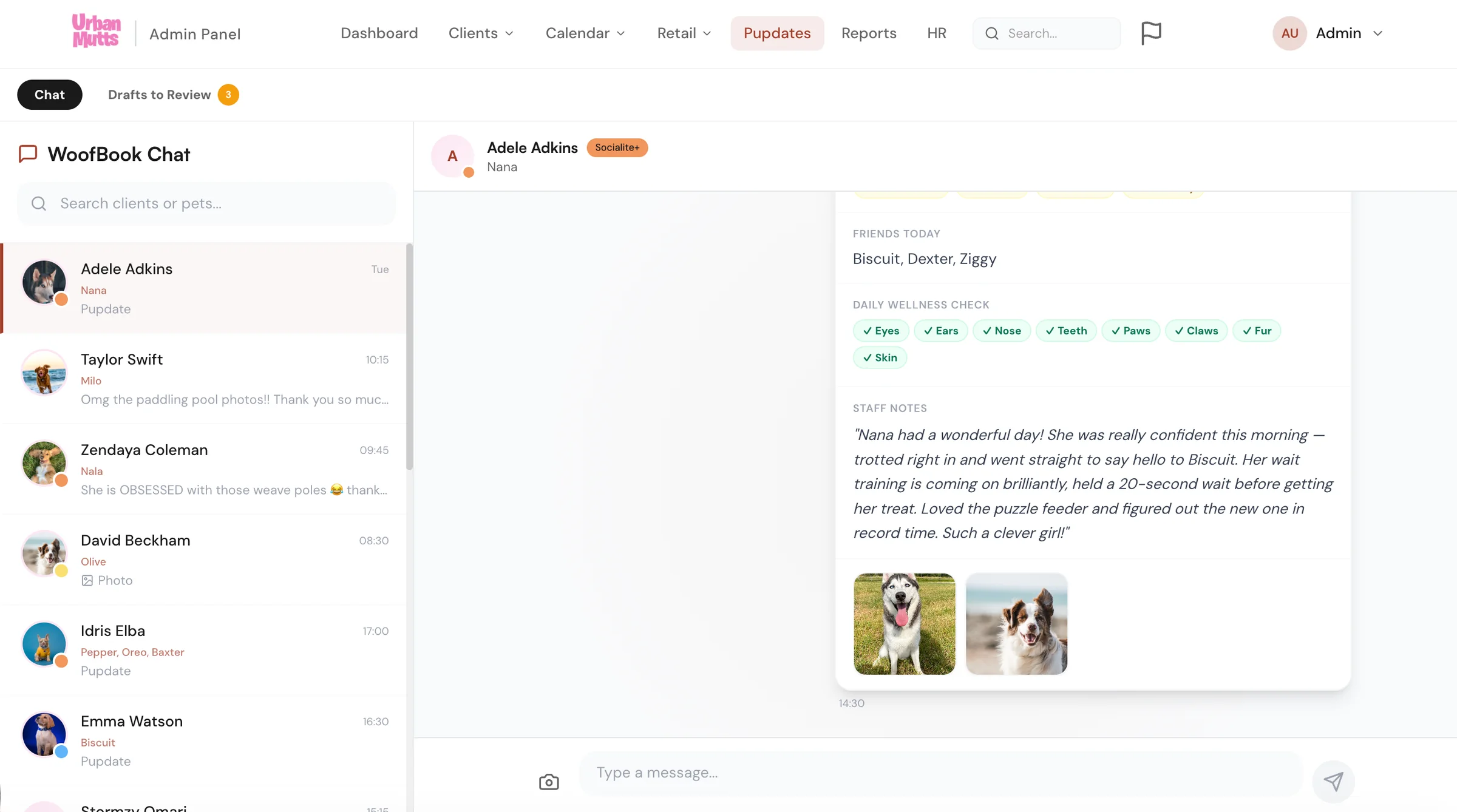 WoofBook Chat Pupdates on desktop